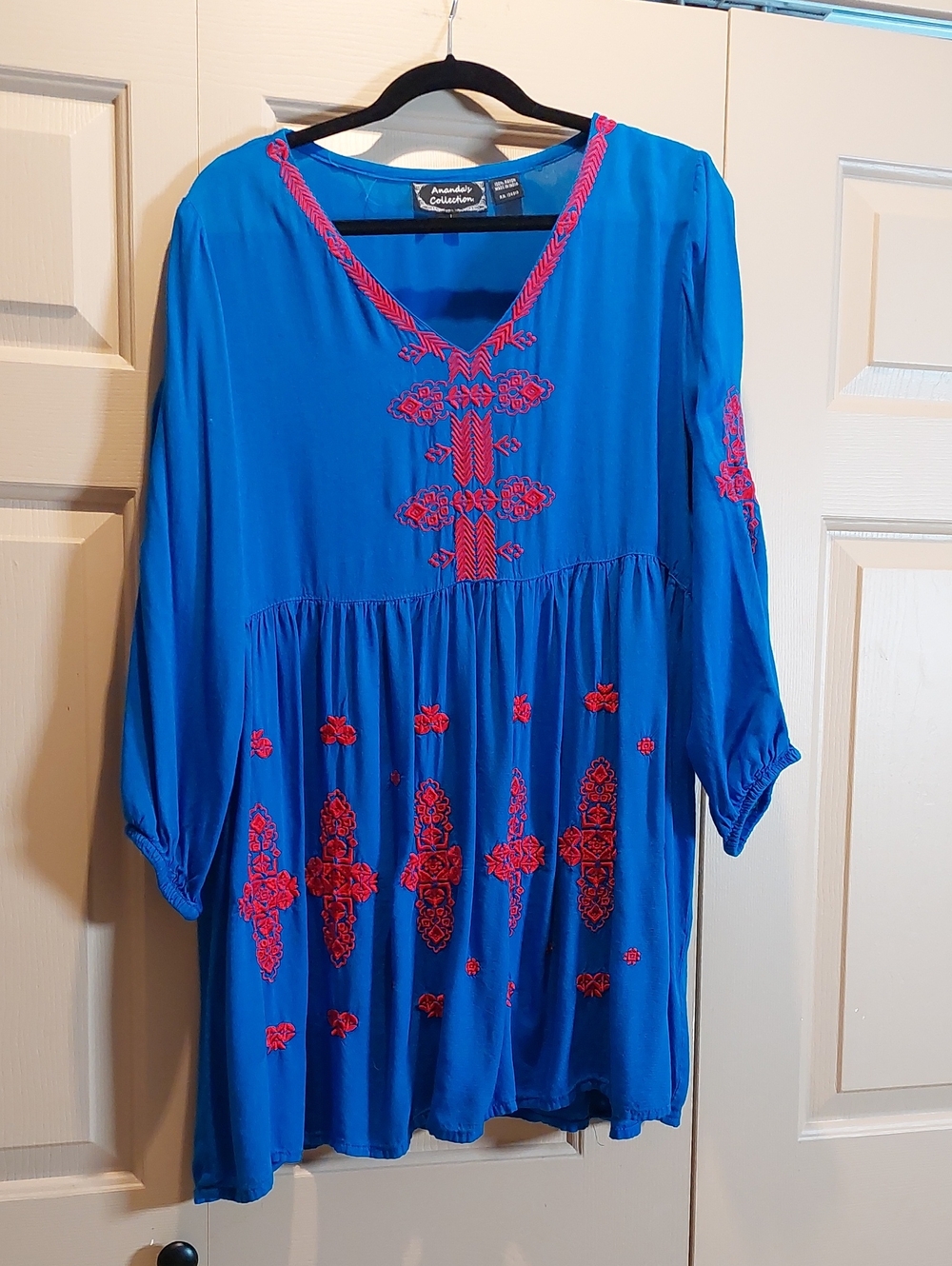 Bright Blue Embroidered Long-Sleeve Tunic Dress